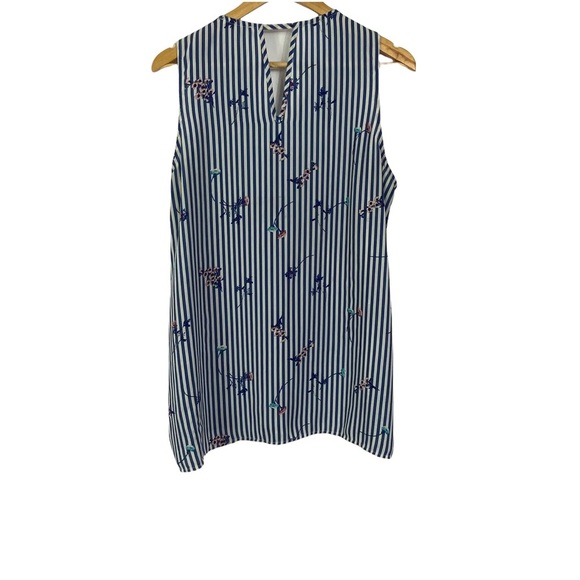 Pleione sleeveless stripe floral causal blouse top blue size Large - Picture 4 of 8